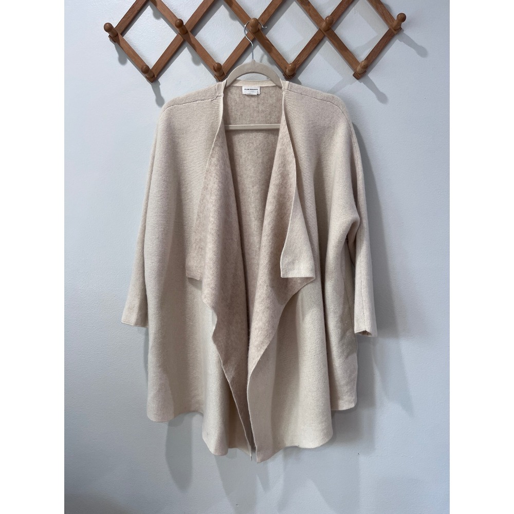 Club Monaco Cashmere Draped Open Front Cardigan Cream Ribbed XS S Sweater